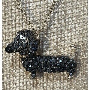 BETSEY JOHNSON Dachshund Necklace Colorful Black Crystals Dog Lovers